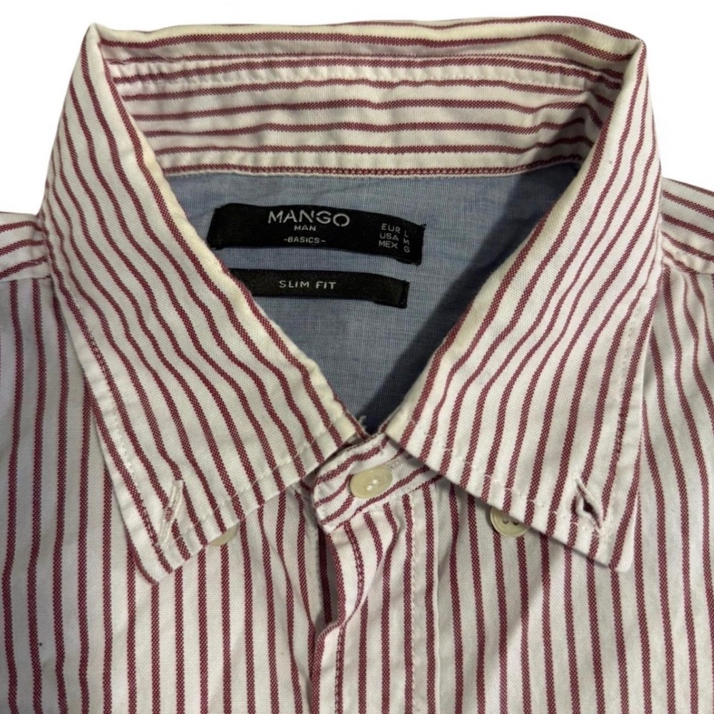 Mango Men's Burgundy Striped Button Down Shirt